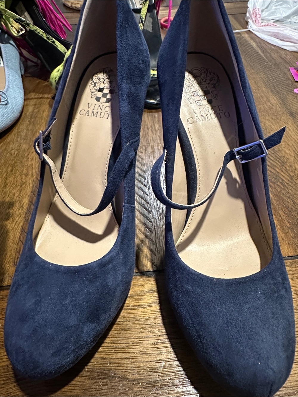 Vince Camuto Navy Suede Mary Jane Heels with Ankle Strap